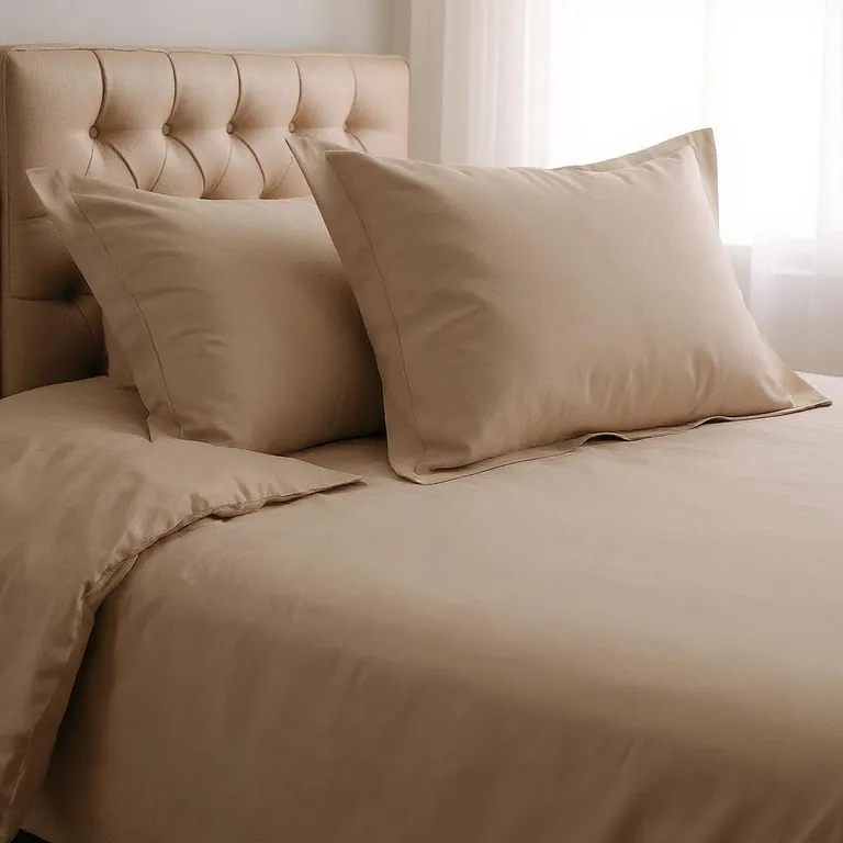 Taupe Twin Cotton Washable Duvet Cover Set With Sham Photo 1