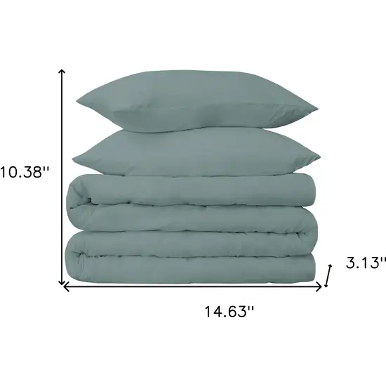 Teal Blue Queen Cotton Blend Washable Duvet Cover Set With Two Shams Photo 6
