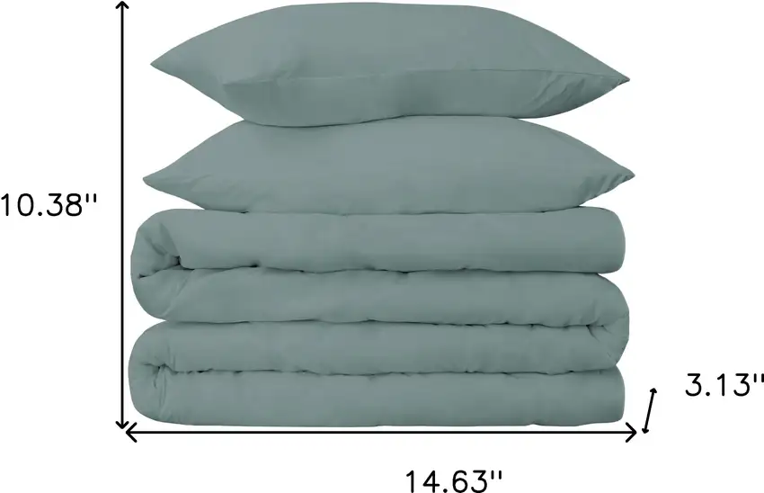 Teal Blue Queen Cotton Blend Washable Duvet Cover Set With Two Shams Photo 6