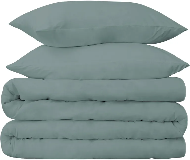 Teal Blue Queen Cotton Blend Washable Duvet Cover Set With Two Shams Photo 2