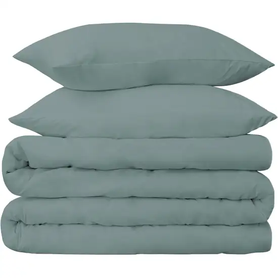 Teal Blue Queen Cotton Blend Washable Duvet Cover Set With Two Shams Photo 2