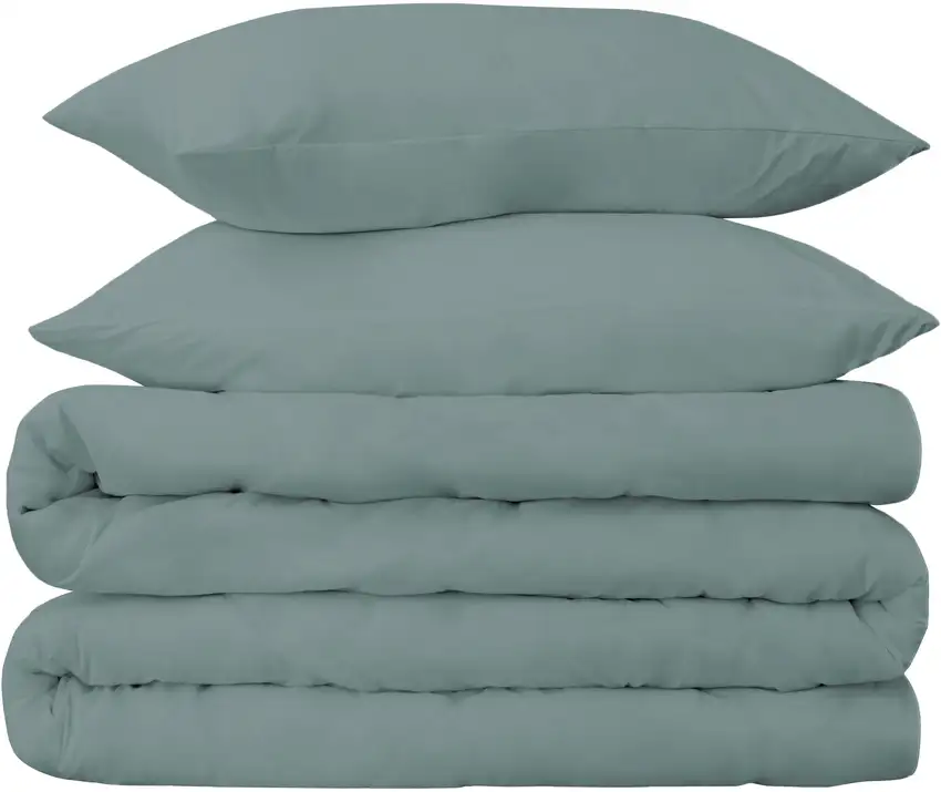 Teal Blue Queen Cotton Blend Washable Duvet Cover Set With Two Shams Photo 2