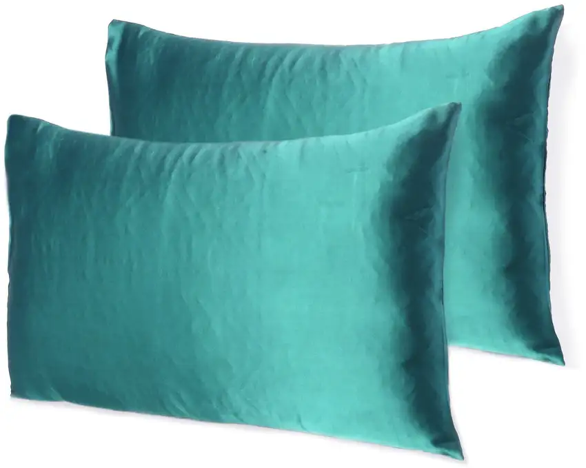 Teal Dreamy Set Of 2 Silky Satin Standard Pillowcases Photo 7