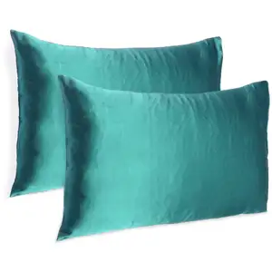 Photo of Teal Dreamy Set Of 2 Silky Satin Standard Pillowcases
