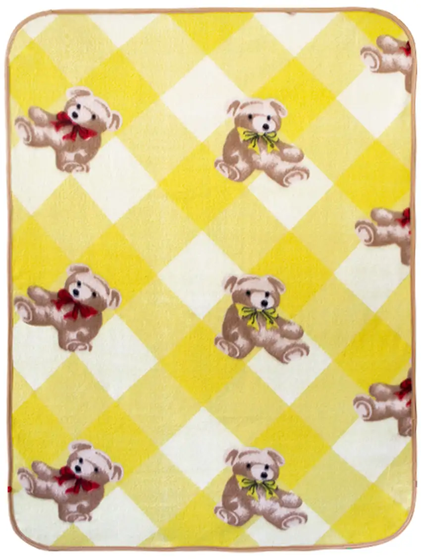 Teddy Bear - Yellow -  Korean Coral Fleece Mini Baby Throw Blanket (27.6 by 38.6 inches) Photo 4