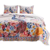 Photo of Tess Microfiber 3 Piece Full Quilt Set, Peacock, Floral Print