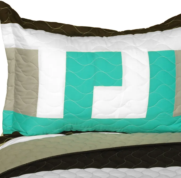 Tetris - B - Vermicelli-Quilted Patchwork Geometric Quilt Set Full/Queen Photo 2