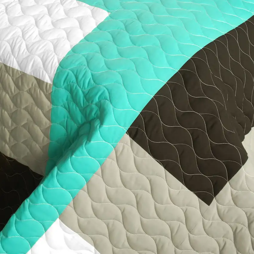 Tetris - B -  Vermicelli-Quilted Patchwork Geometric Quilt Set Full/Queen Photo 4