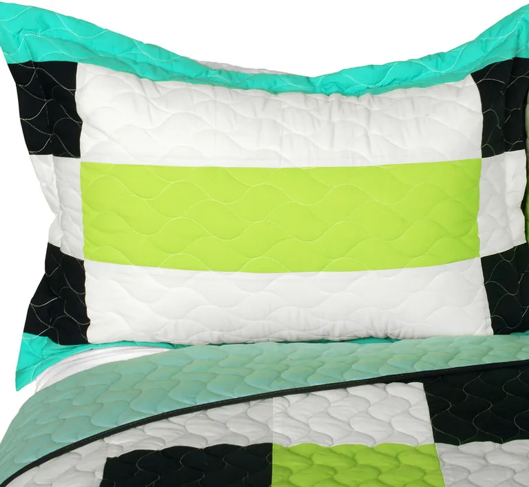 Tetris - C - Vermicelli-Quilted Patchwork Geometric Quilt Set Full/Queen Photo 2