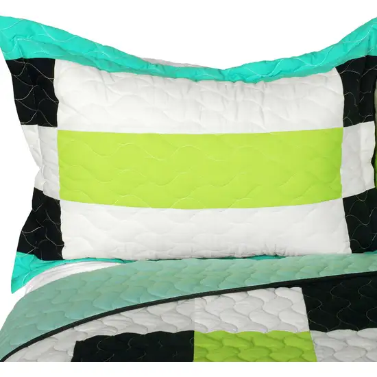 Tetris - C -  Vermicelli-Quilted Patchwork Geometric Quilt Set Full/Queen Photo 2
