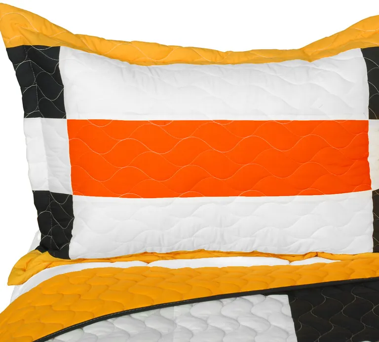 Tetris - D - Vermicelli-Quilted Patchwork Geometric Quilt Set Full/Queen Photo 2