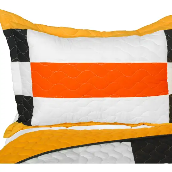 Tetris - D -  Vermicelli-Quilted Patchwork Geometric Quilt Set Full/Queen Photo 2