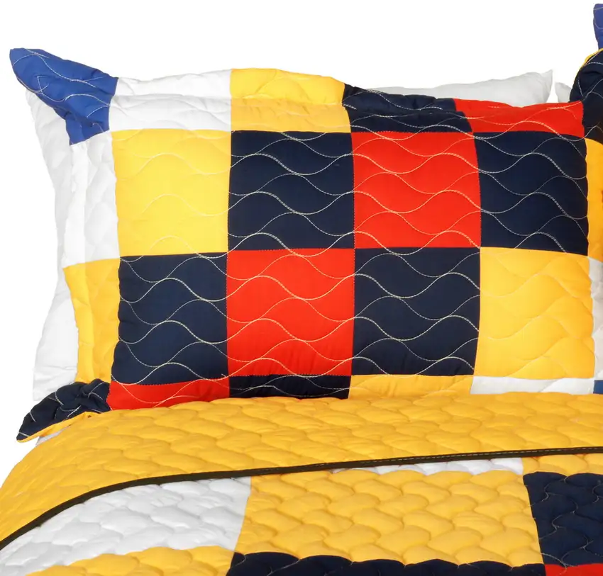 That Galantis -  Vermicelli-Quilted Patchwork Geometric Quilt Set Full/Queen Photo 2