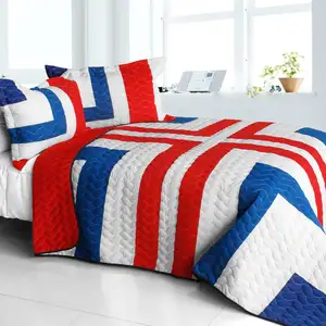 Photo of The Cross - Vermicelli-Quilted Patchwork Geometric Quilt Set Full/Queen