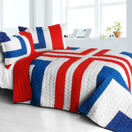 The Cross -  Vermicelli-Quilted Patchwork Geometric Quilt Set Full/Queen Photo 2