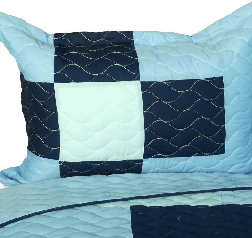 The Game -  Vermicelli-Quilted Patchwork Plaid Quilt Set Full/Queen Photo 2