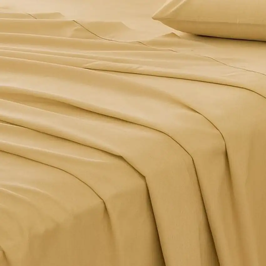 Three Piece Gold Cotton Twin XL Sheet Set Photo 3