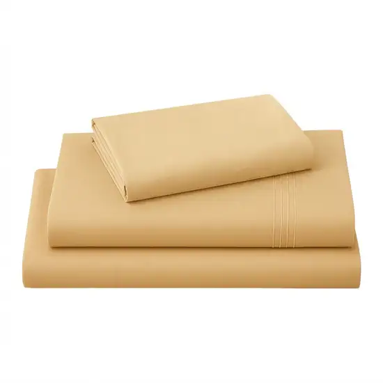 Three Piece Gold Cotton Twin XL Sheet Set Photo 2