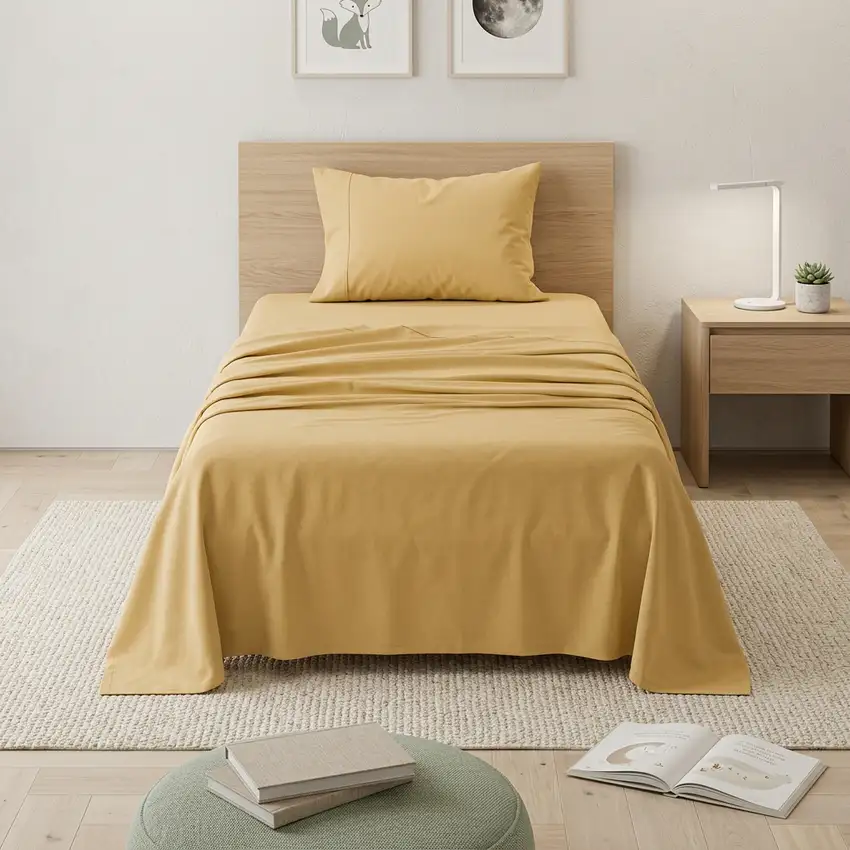 Three Piece Gold Cotton Twin XL Sheet Set Photo 1