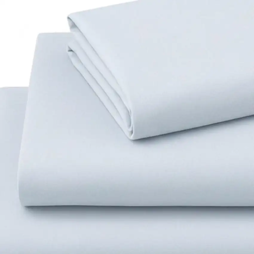 Three Piece Light Blue Cotton Twin Sheet Set Photo 6