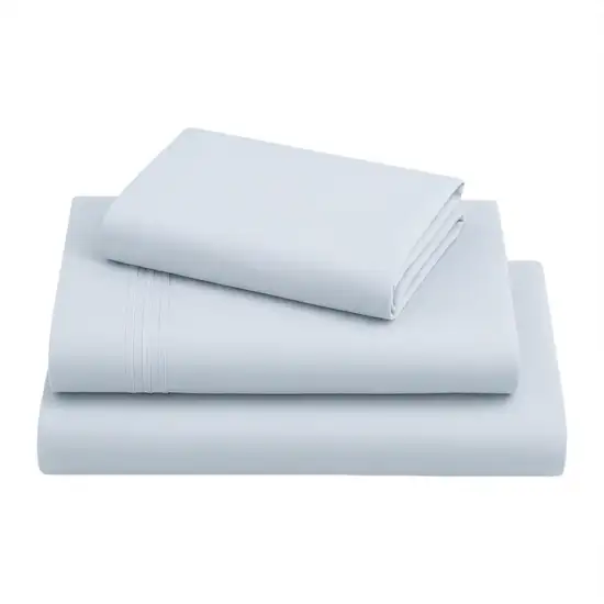 Three Piece Light Blue Cotton Twin Sheet Set Photo 3
