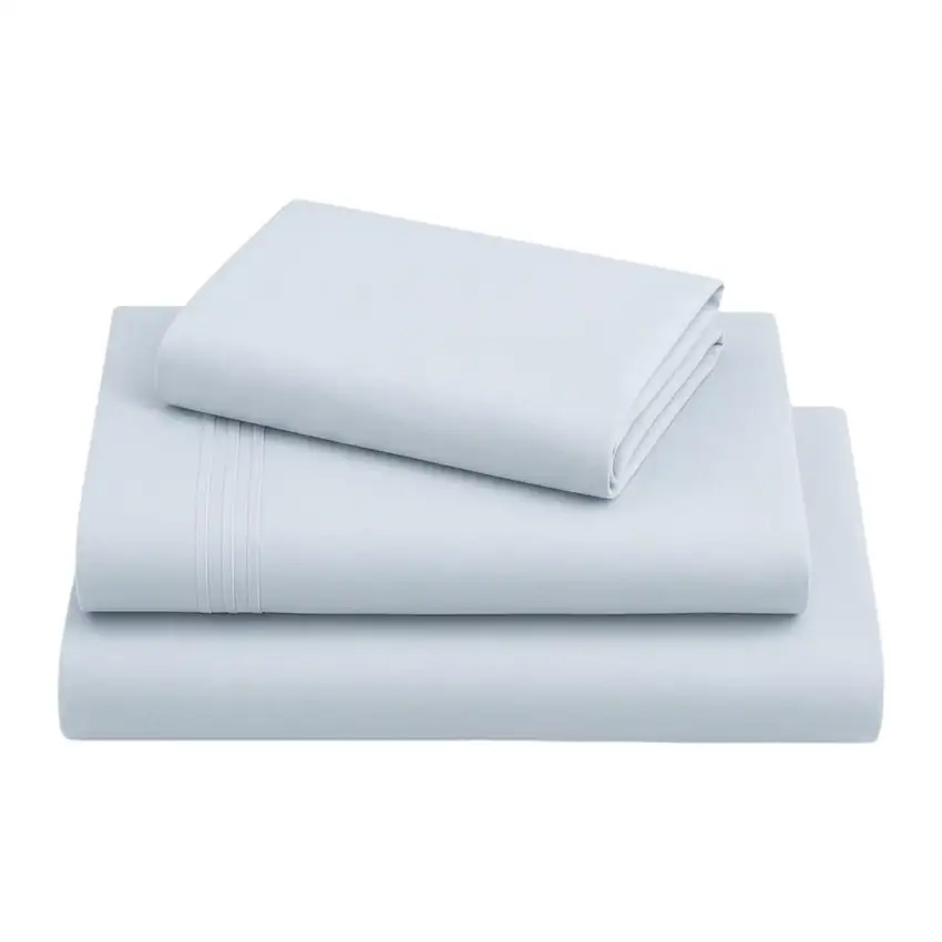 Three Piece Light Blue Cotton Twin Sheet Set Photo 3