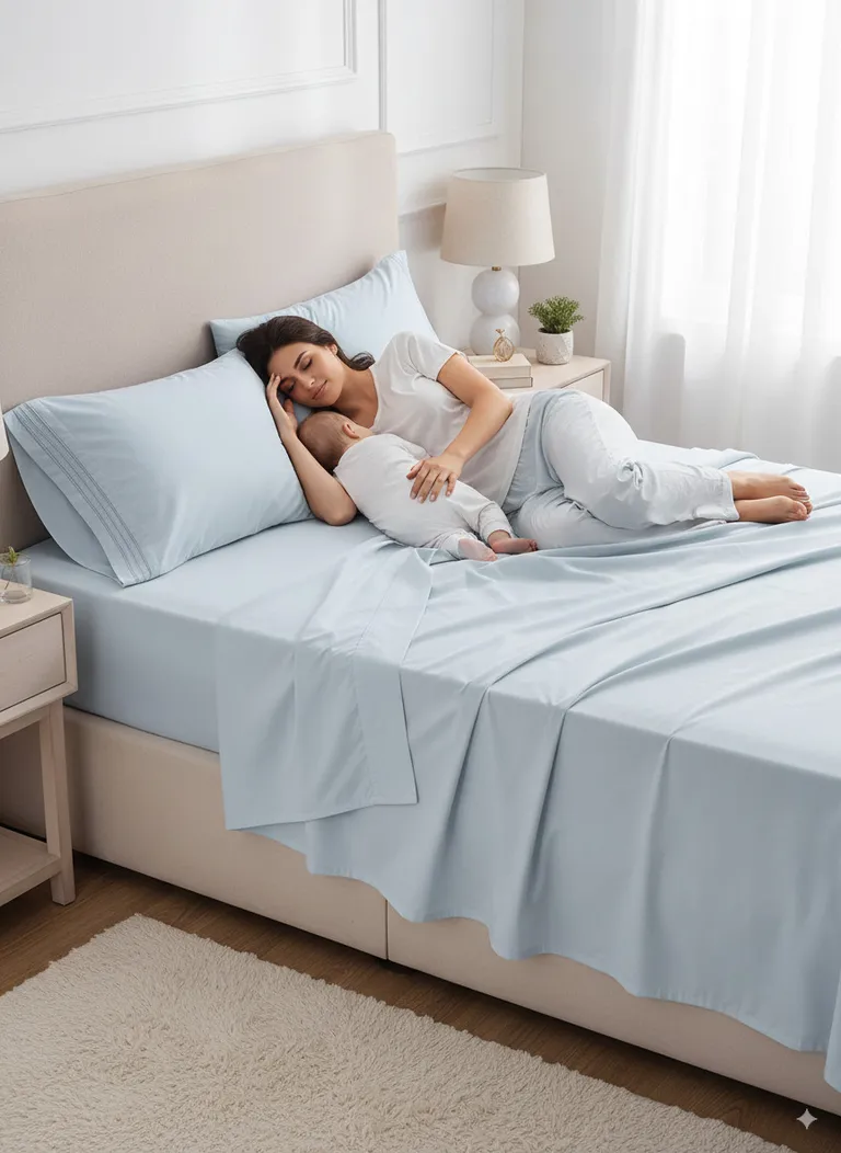 Three Piece Light Blue Cotton Twin Sheet Set Photo 3