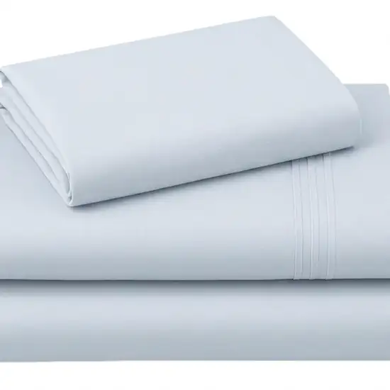 Three Piece Light Blue Cotton Twin Sheet Set Photo 4