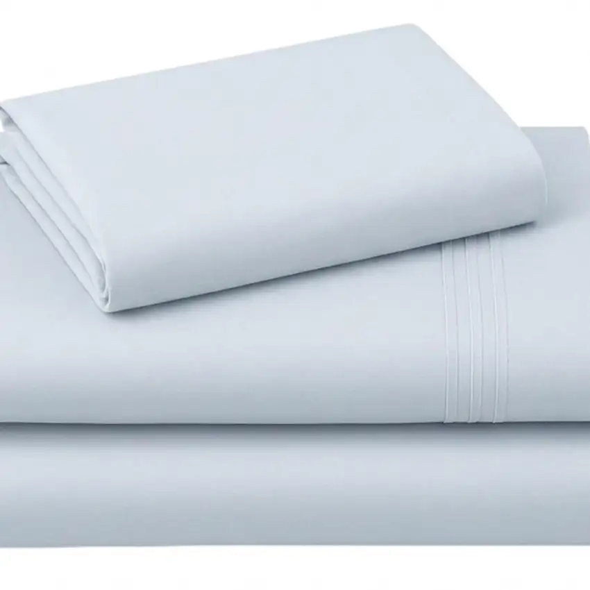 Three Piece Light Blue Cotton Twin Sheet Set Photo 4