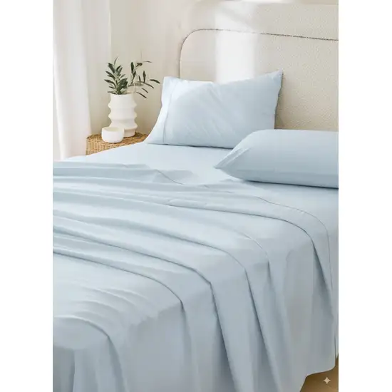 Three Piece Light Blue Cotton Twin Sheet Set Photo 1