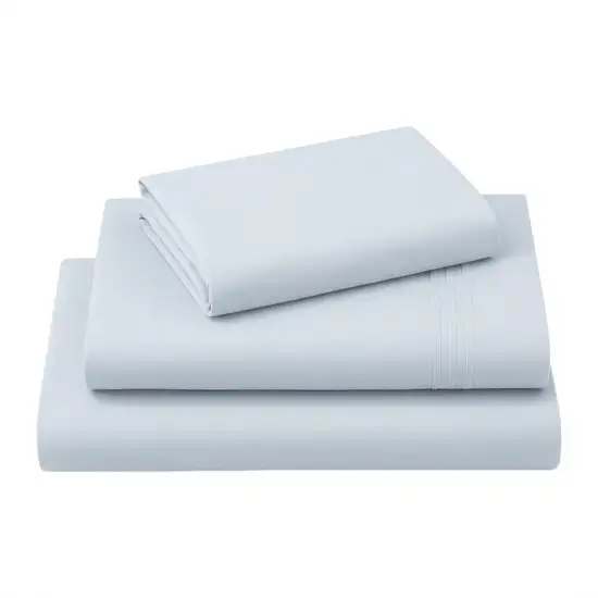 Three Piece Light Blue Cotton Twin Sheet Set Photo 2