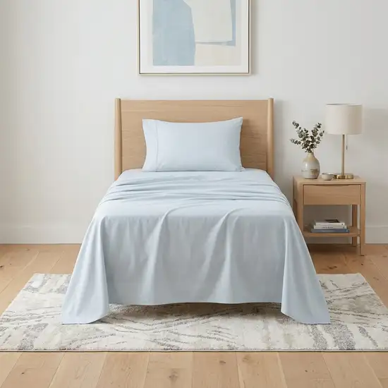 Three Piece Light Blue Cotton Twin XL Sheet Set Photo 1