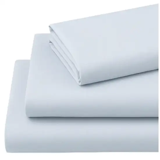 Three Piece Light Blue Cotton Twin XL Sheet Set Photo 4