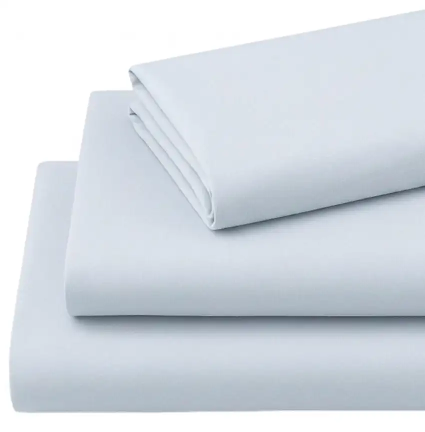 Three Piece Light Blue Cotton Twin XL Sheet Set Photo 4