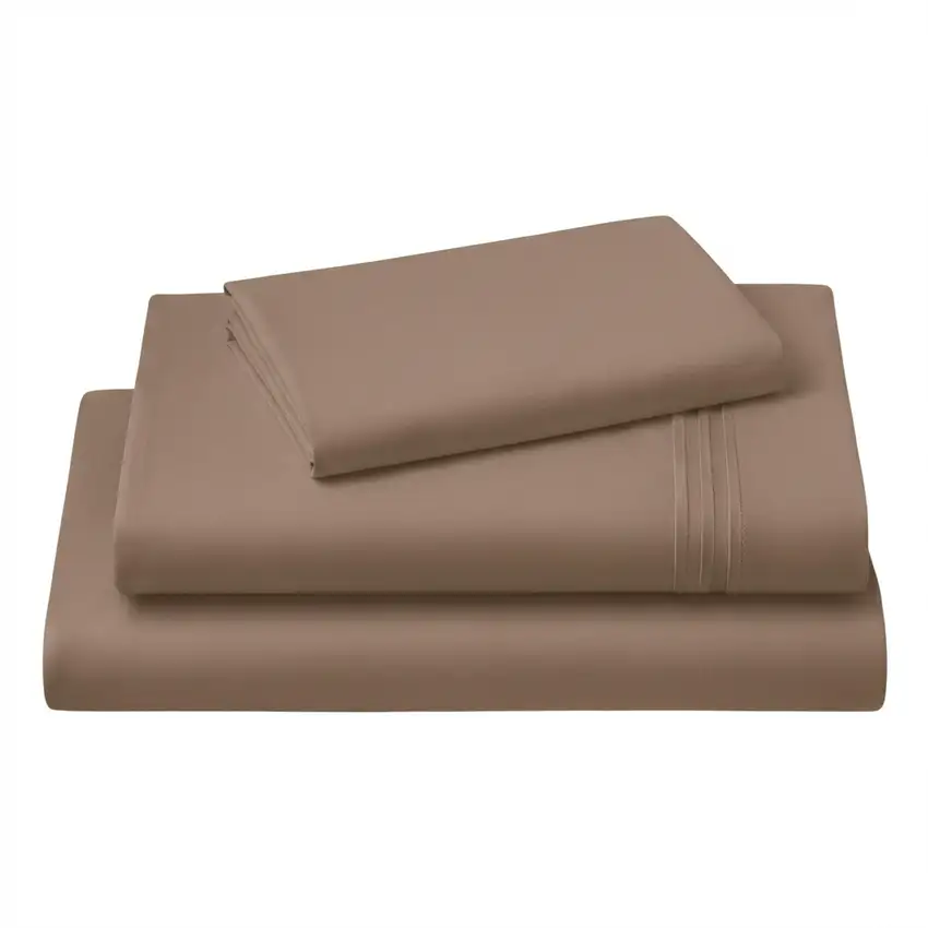 Three Piece Light Brown Cotton Twin Sheet Set Photo 2