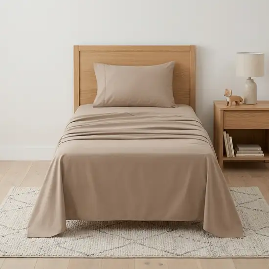 Three Piece Light Brown Cotton Twin Sheet Set Photo 1