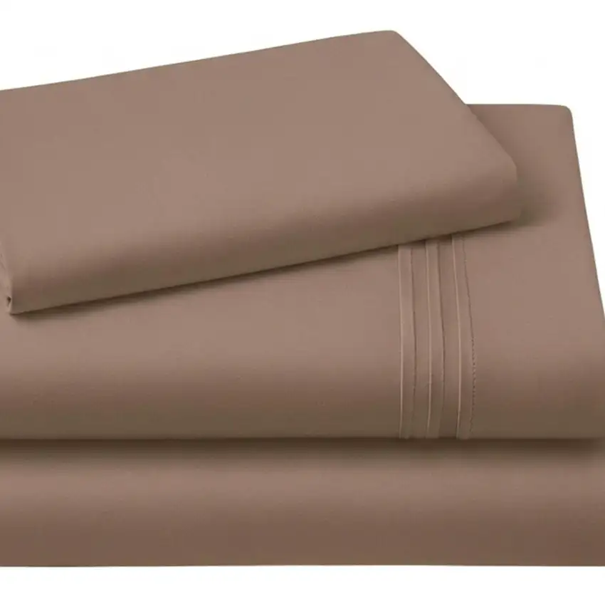 Three Piece Light Brown Cotton Twin Sheet Set Photo 3