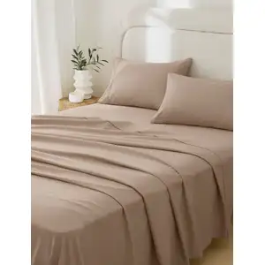 Photo of Three Piece Light Brown Cotton Twin XL Sheet Set