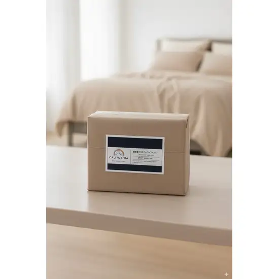 Three Piece Light Brown Cotton Twin XL Sheet Set Photo 2