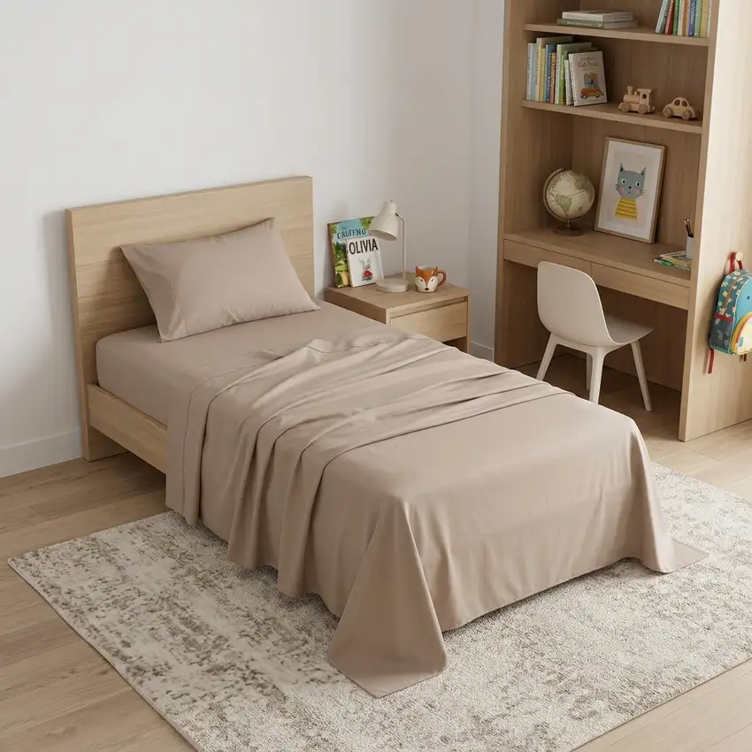 Three Piece Light Brown Cotton Twin XL Sheet Set Photo 1