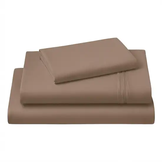 Three Piece Light Brown Cotton Twin XL Sheet Set Photo 2