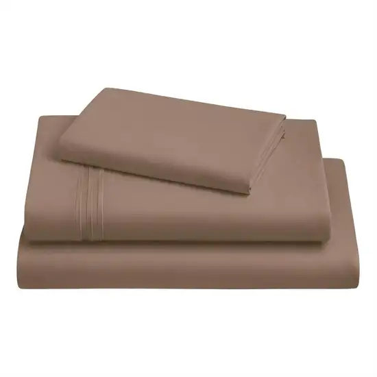 Three Piece Light Brown Cotton Twin XL Sheet Set Photo 3