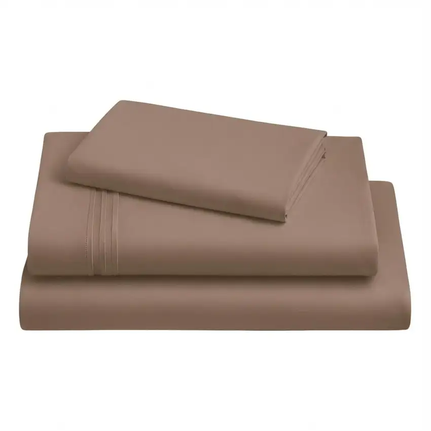 Three Piece Light Brown Cotton Twin XL Sheet Set Photo 3