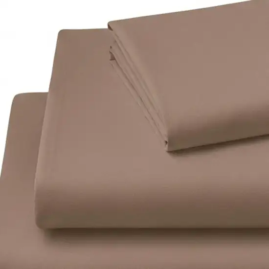 Three Piece Light Brown Cotton Twin XL Sheet Set Photo 4