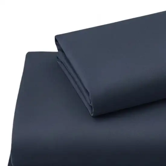 Three Piece Navy Blue Cotton Twin Sheet Set Photo 3