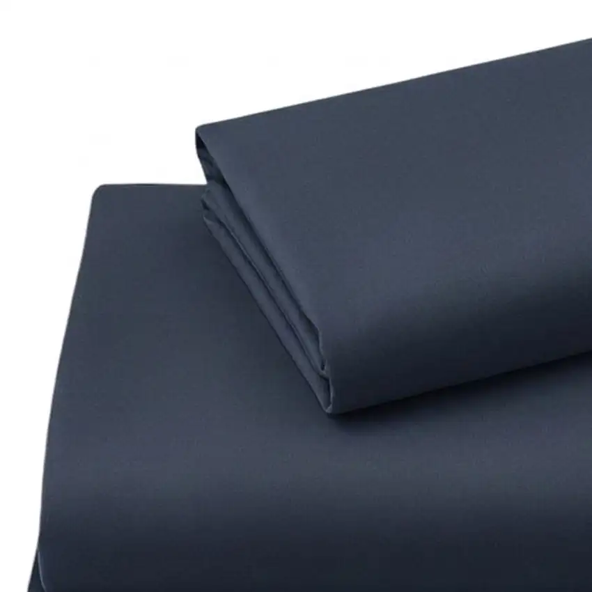 Three Piece Navy Blue Cotton Twin Sheet Set Photo 3