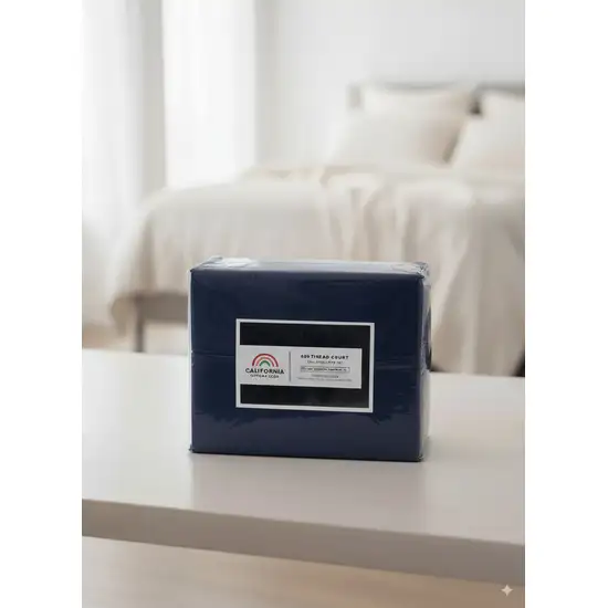 Three Piece Navy Blue Cotton Twin Sheet Set Photo 2