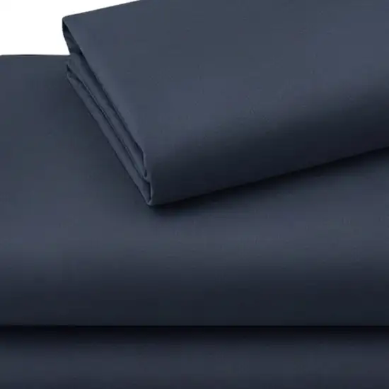 Three Piece Navy Blue Cotton Twin XL Sheet Set Photo 6
