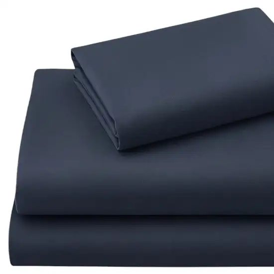Three Piece Navy Blue Cotton Twin XL Sheet Set Photo 3