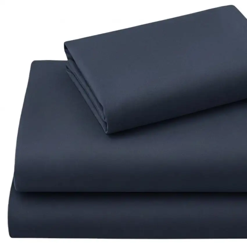 Three Piece Navy Blue Cotton Twin XL Sheet Set Photo 3